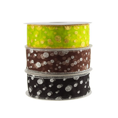 Glitter Dots Gold Organza Ribbon Wired Edge, 2-1/2-inch, 50-yard