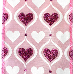 Valentines Hourglass Glitter Hearts Wired Ribbon, 2-1/2-Inch, 10-Yard