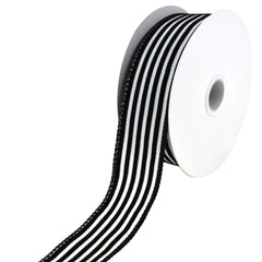 Flocked Velvet Cabana Stripes Wired Ribbon, 1-1/2-Inch, 10-Yard