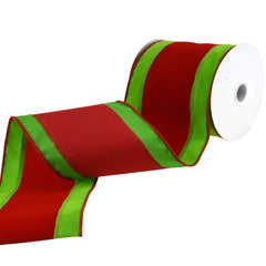 Christmas Velvet Stripe Wired Ribbon, 4-Inch, 10-Yard - Lime Green/Red
