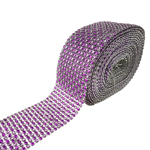 Rhinestone Diamond Mesh Wrap Ribbon, Purple/Silver Dots, 4-3/4-Inch, 5 Yards