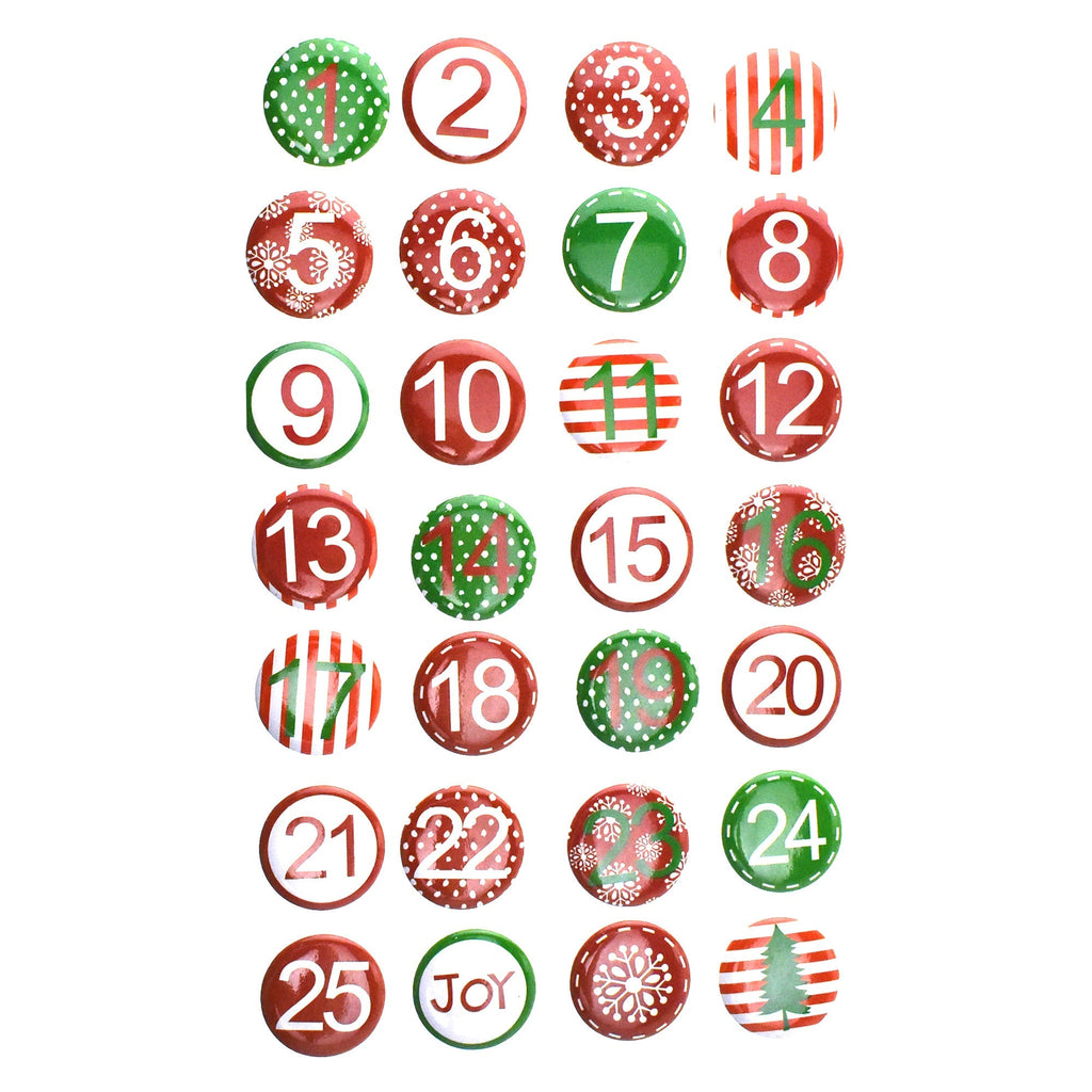 Christmas Advent Tin Badge Buttons, 1-Inch, 28-Piece