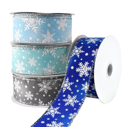 Christmas Snowflakes Satin Wired Ribbon, 10-yard