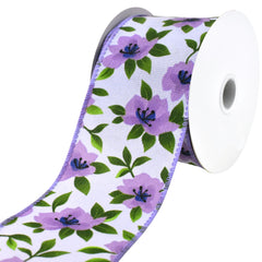 Printed Spring Magnolias Wired Ribbon, 10-yard