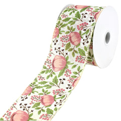 Blooming Peonies and Cotton Plant Wired Ribbon, 10-yard