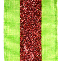 Striped Glitz and Glitter Christmas Wired Ribbon, 2-1/2-Inch, 10-Yard - Red/Lime Green