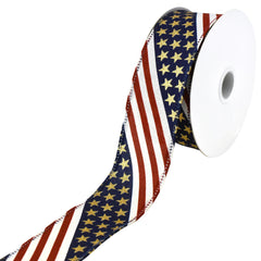 Patriotic Stars and Stripes Diagonal Flag Wired Ribbon, 10-Yard