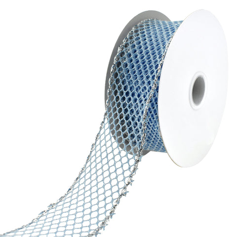 Christmas Glitter Netting Silver Edge Wired Ribbon, 1-1/2-Inch, 10-Yard - Periwinkle