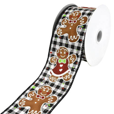 Christmas Gingerbread Cookies and Gingham Wired Ribbon, 2-1/2-Inch, 10-Yard