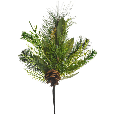 Artificial Cedar Pine Leaves and Pine Cones Pick, 15-1/2-Inch