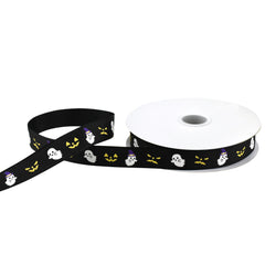 Halloween Pumpkins and Ghosts Satin Ribbon, 5/8-Inch, 10-Yard - Black