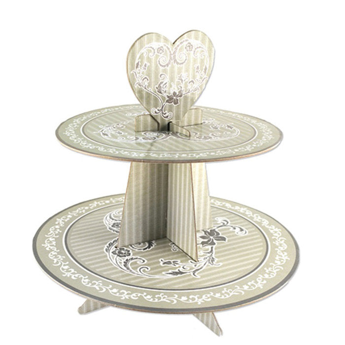 Elegant Wedding Cardboard Cupcake Stand, 2-Tier, 11-inch, Grey