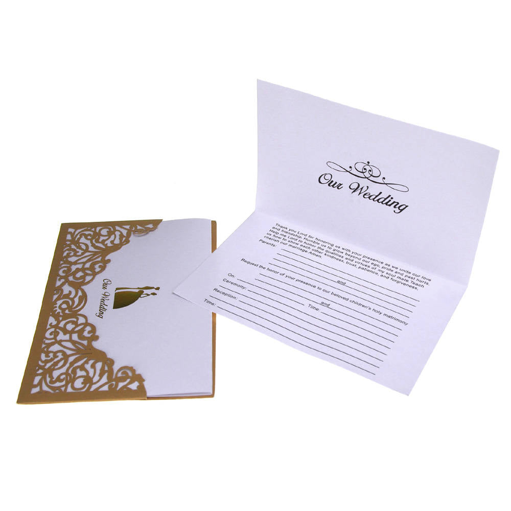 Our Wedding Invitations Laser Cut Design, 6-3/4-inch, 10-piece - Gold