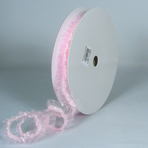 Elastic Organza Ruffled Ribbon, 1-inch, 10 yard, Pink