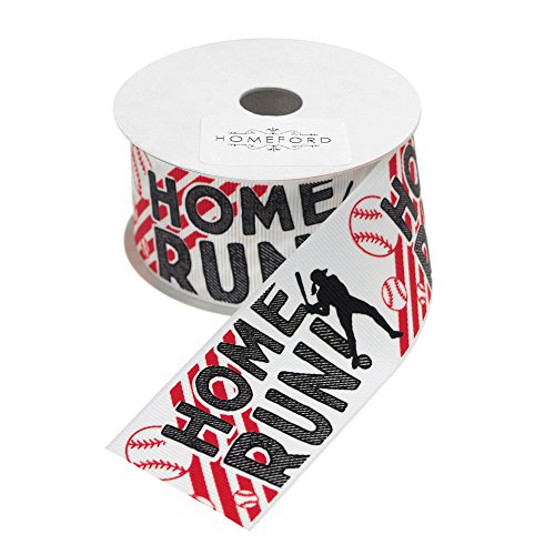 Baseball Home Run Grosgrain Ribbon, 1-1/2-inch, 3-yard, White