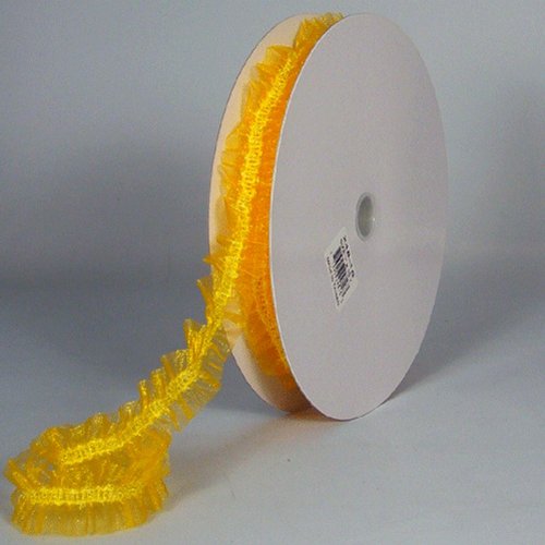 Elastic Organza Ruffled Ribbon, 1-inch, 10-yard, Yellow