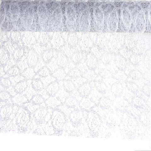 Vintage Glitter Lace Netting Decorating Roll, Silver, 19-inch, 5 Yards