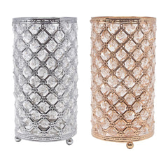 Metal Crystal Candle Holder with Hanging Beads, 9-1/2-Inch