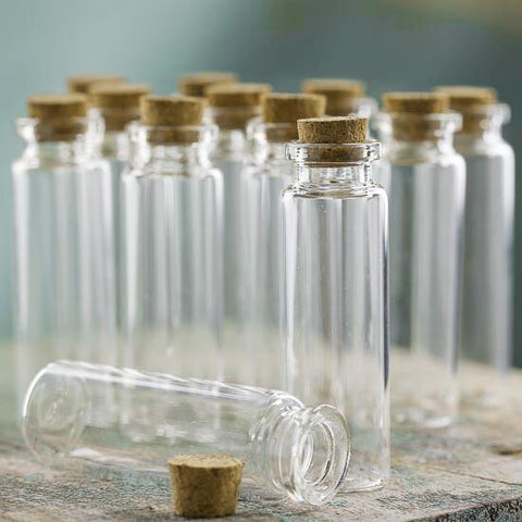 Mini Corked Glass Tube Vial Bottles, 12-count