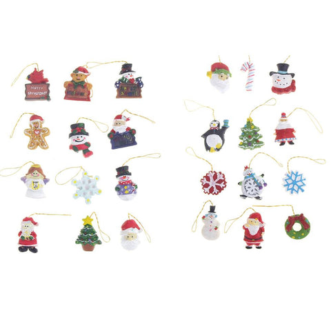 Hanging Miniature Santa Snowman Snowflake Resin Christmas Tree Ornaments, 1-Inch, 2-Pack