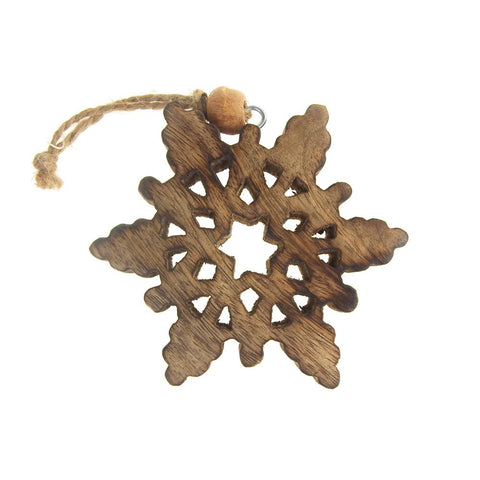 Hanging Wood Celestial Snowflake Christmas Tree Ornament, Natural, 4-Inch