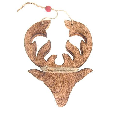 Hanging Wood Reindeer Christmas Tree Ornament, Natural, 8-Inch